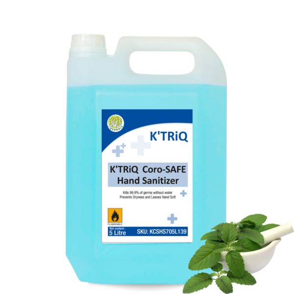 K'TRiQ Coro-SAFE 70% Alcohol Based Instant Hand Sanitizer Refill 5 Litre(Pack of 1), Kills 99.9% Germs, WHO Recommended Formula & FDA Approved, Sanitizer - Image 2